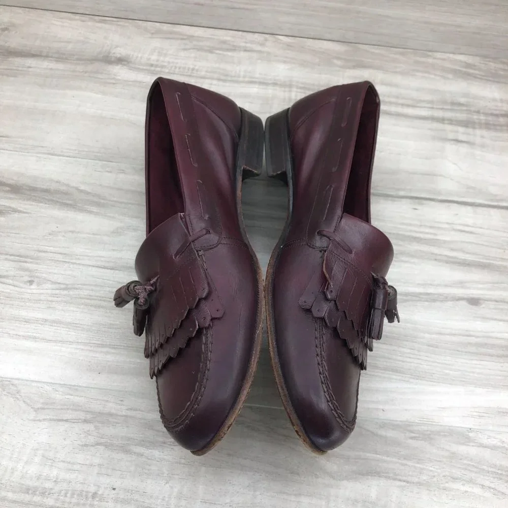 Bally Loafers Mens 8.5M Logan Burgundy Leather Slip On Tassel Shoes